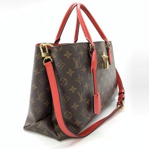 Louis Vuitton Red Shoulder Flower Coquelicot Brown Monogram Bag 2way Tote